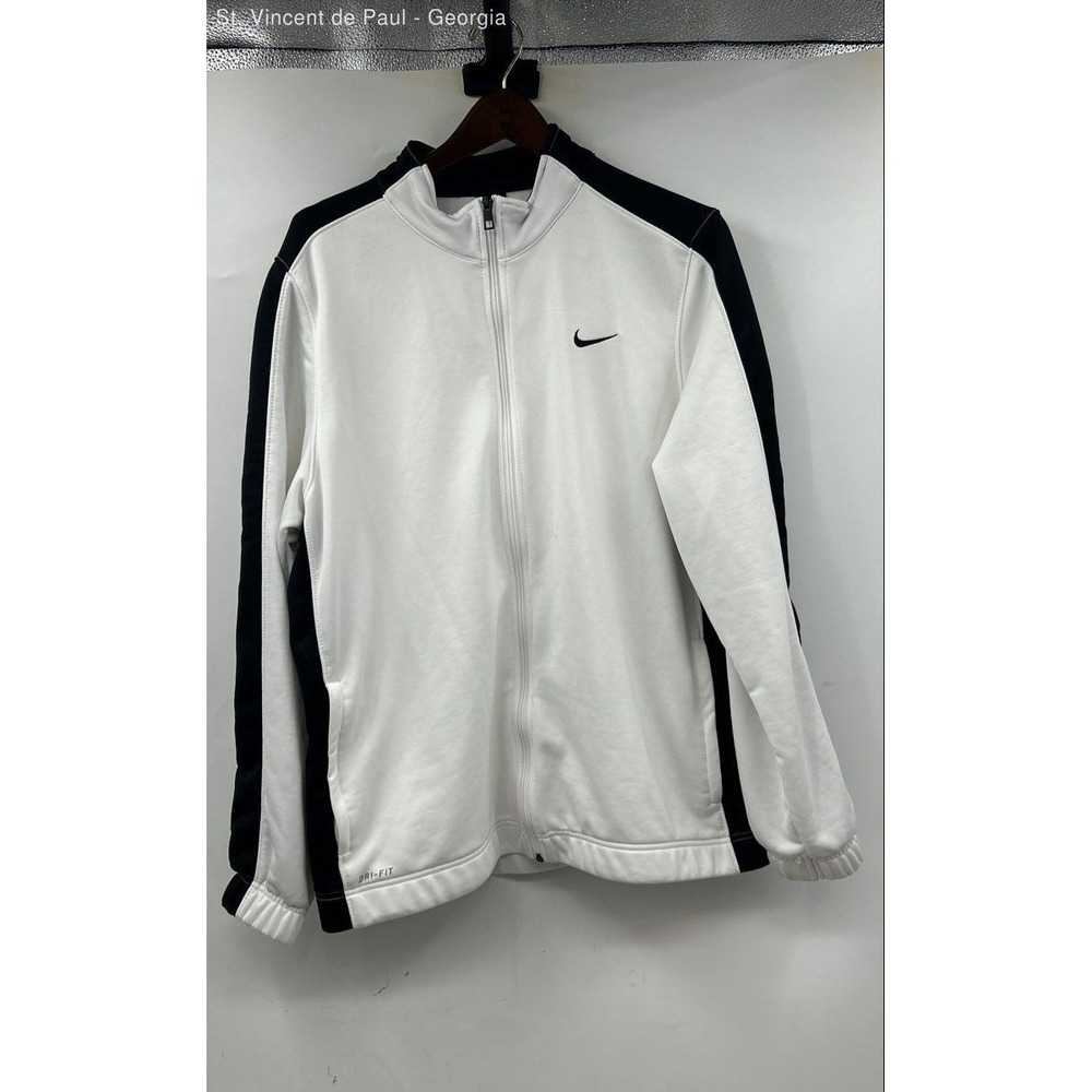 Nike Dri-Fit Track Jacket Full Zip Men's XL White Black Logo